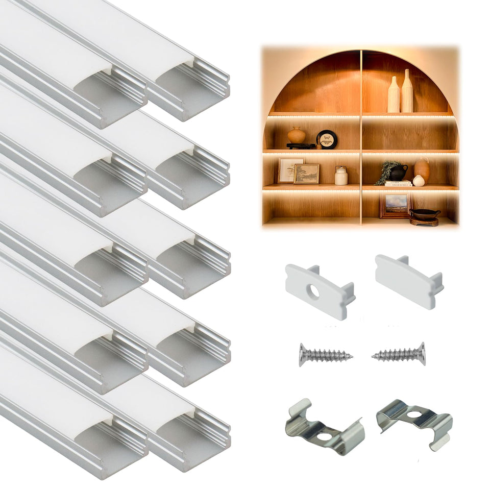 Muzata U1SW aluminum LED channel in silver with milky diffuser for even light diffusion.
