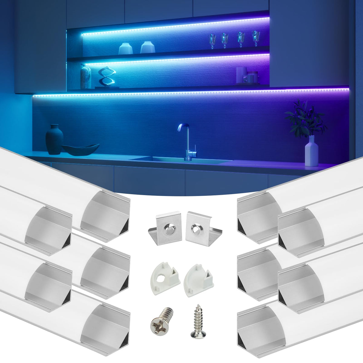 Muzata V1SW V-shaped LED channel in silver for corner lighting