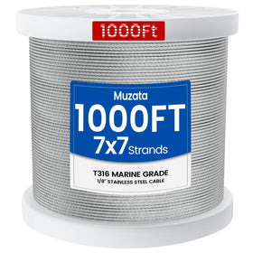 Muzata WR02 1000 ft spool of stainless steel cable for coastal railings.