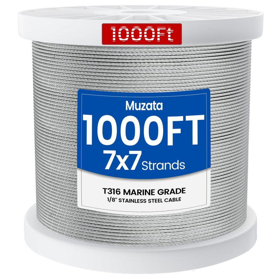 Muzata WR02 1000 ft spool of stainless steel cable for coastal railings.