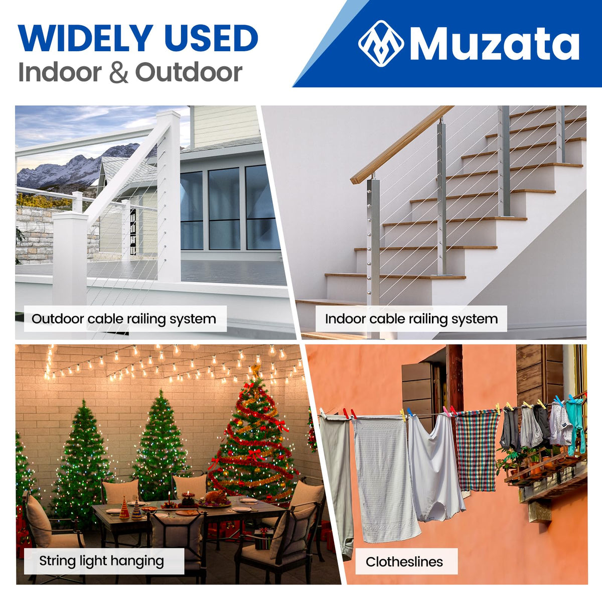 Muzata WR02 deck rail system assembly illustrates versatile DIY installation.