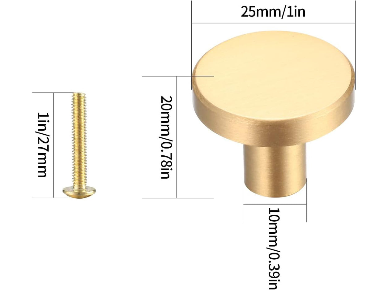 MUZHUPGUZ brushed brass round knob close-up shows durable brass construction.
