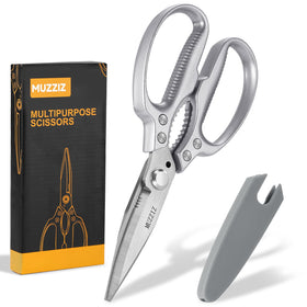 Muzziz heavy-duty scissors blade close-up for precise cuts on tough materials.