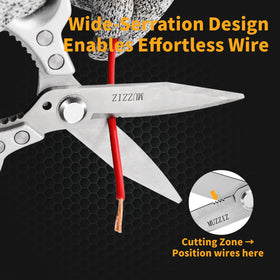 Muzziz scissors cutting leather with precision and stable control.