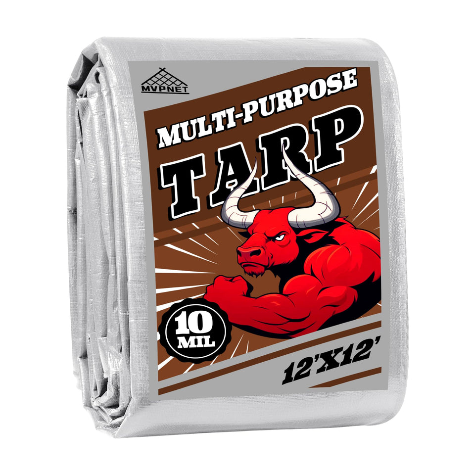 MVPNET tarp 12x12 heavy duty in use as rugged outdoor shelter