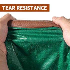 Green and brown tarp colors blend with outdoor environments.