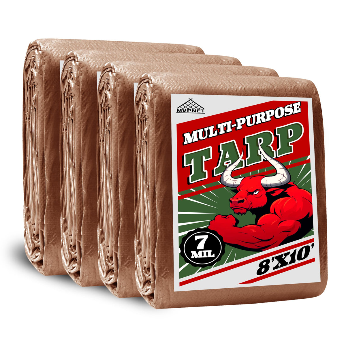 MVPNET tarp 8x10 folded in green and brown, ready for quick shelter setup.