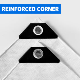 MVPNET tarp edge reinforcement close-up showing durable aluminum zinc rim for wind resistance.