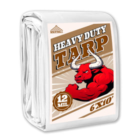 MVPNET tarp 6x10ft front view, durable white waterproof cover for outdoor use.