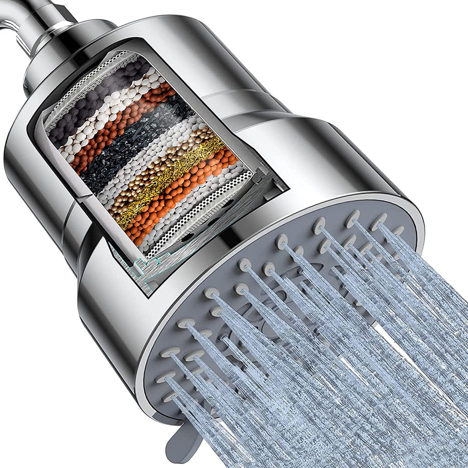 MXBOLD filtered shower head front view with chrome finish for a sleek upgrade