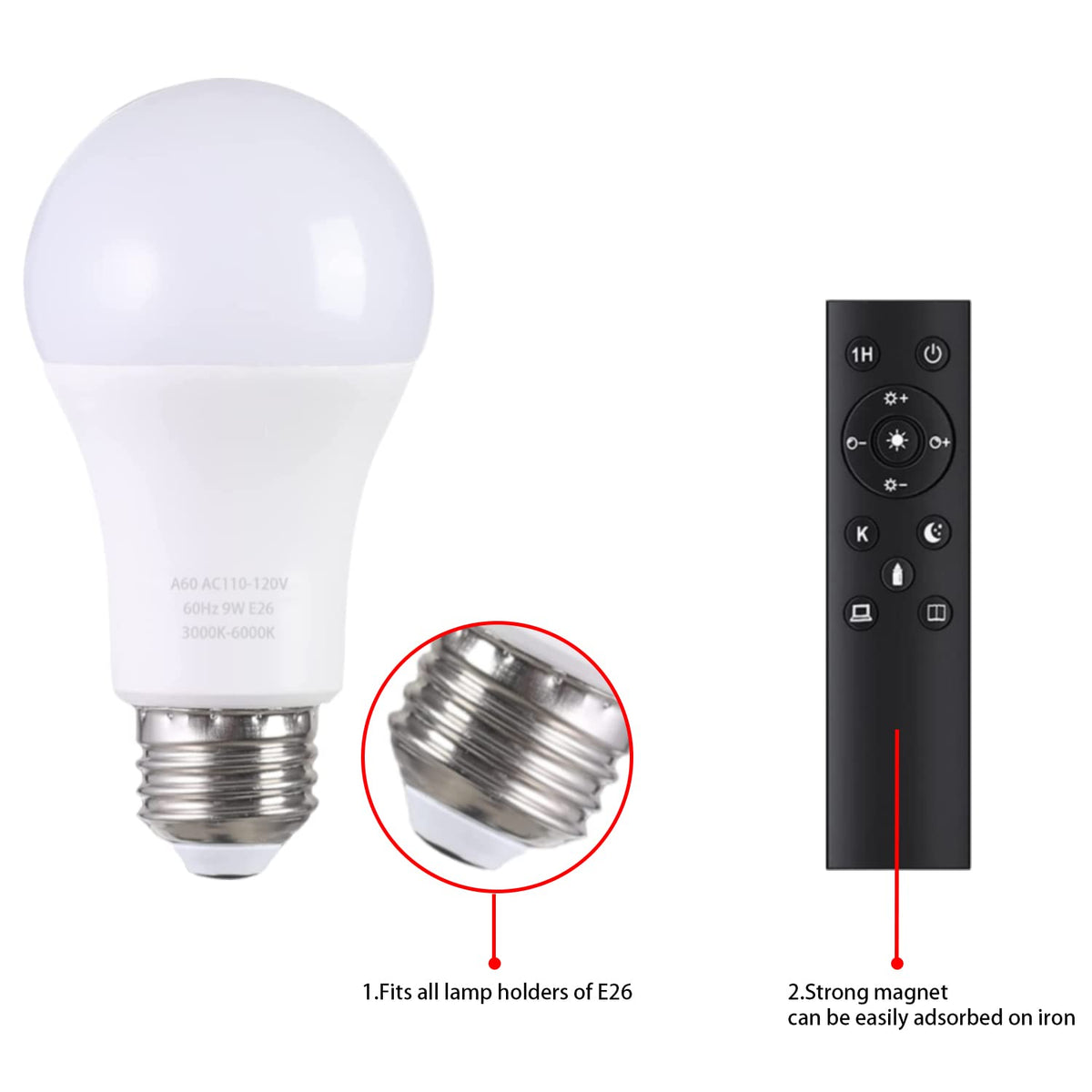 MXhme A19 LED bulb offers 3000K-6000K range for warm to cool room lighting.