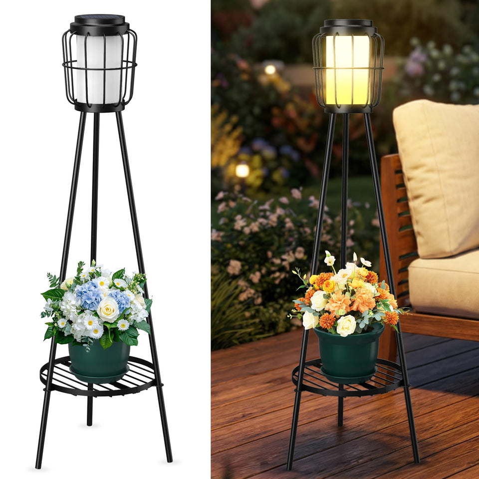MXwcy 2-in-1 solar lights outdoor with plant stand brightens garden paths
