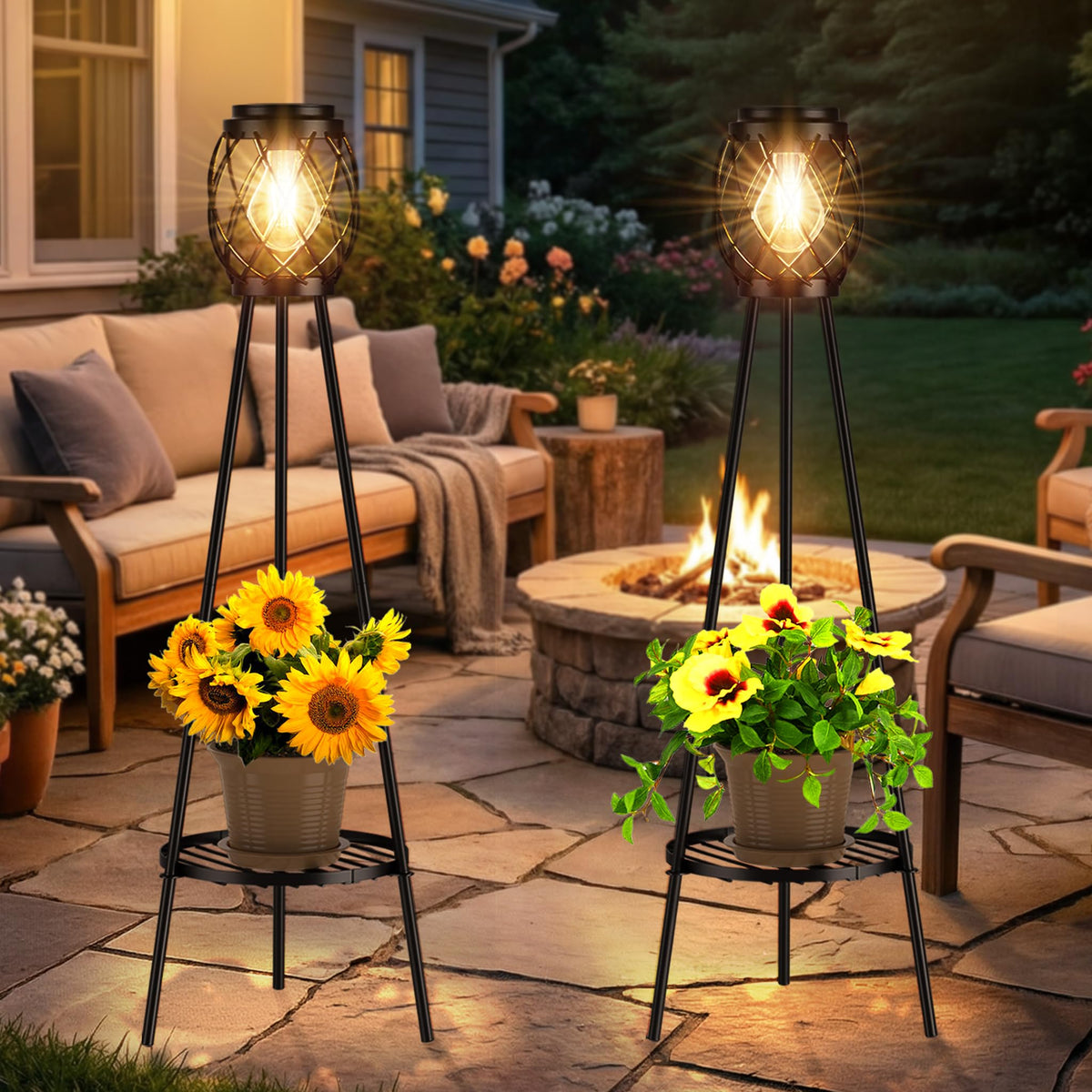 MXwcy garden lamp with plant stands accentuates entryways and garden borders
