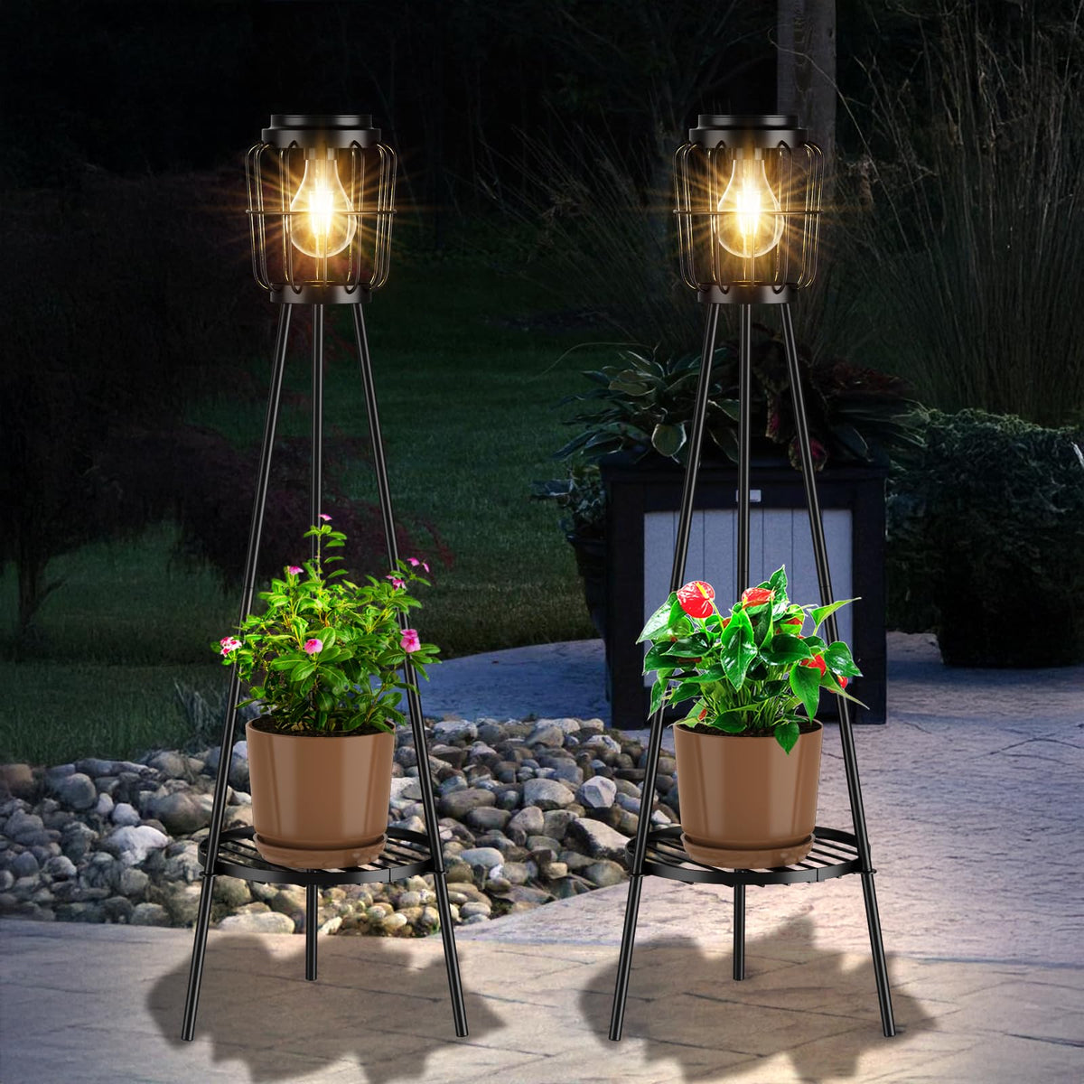 MXwcy solar light with plant stand 2-pack elevates garden ambiance with eco glow