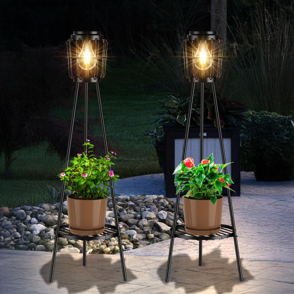 MXwcy solar light with plant stand 2-pack elevates garden ambiance with eco glow