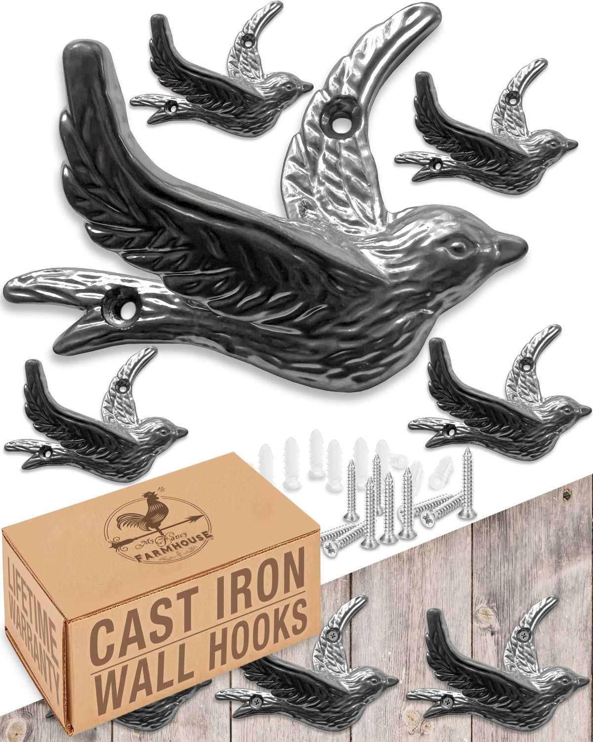 My Fancy Farmhouse Flying Bird wall hook 5-pack mounted on entry wall for coats and bags