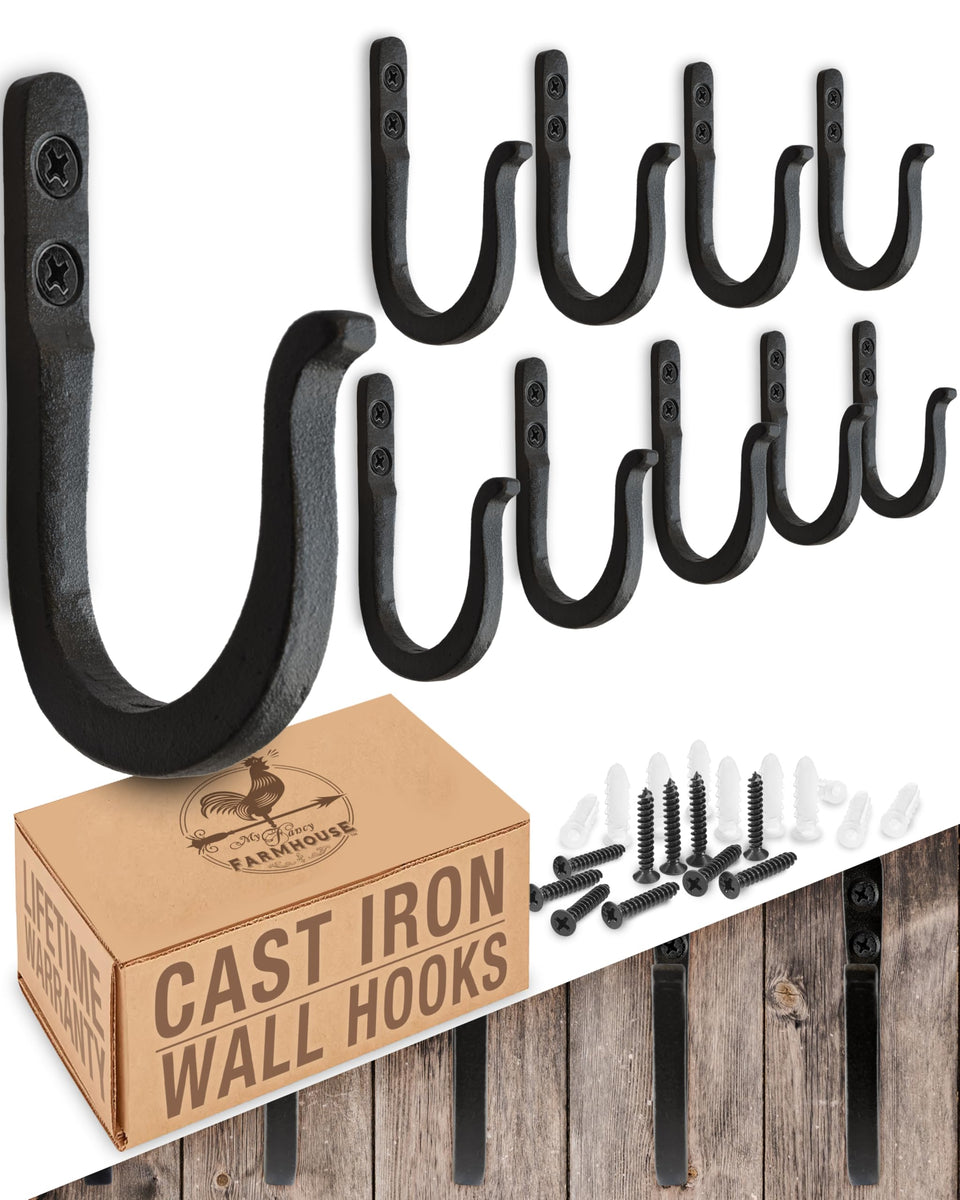 My Fancy Farmhouse railroad spike hook 10-pack mounted on wall for sturdy organization.