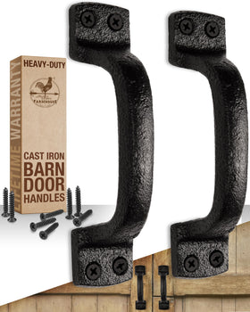 My Fancy Farmhouse rustic barn door handles in black cast iron for durable indoor use.