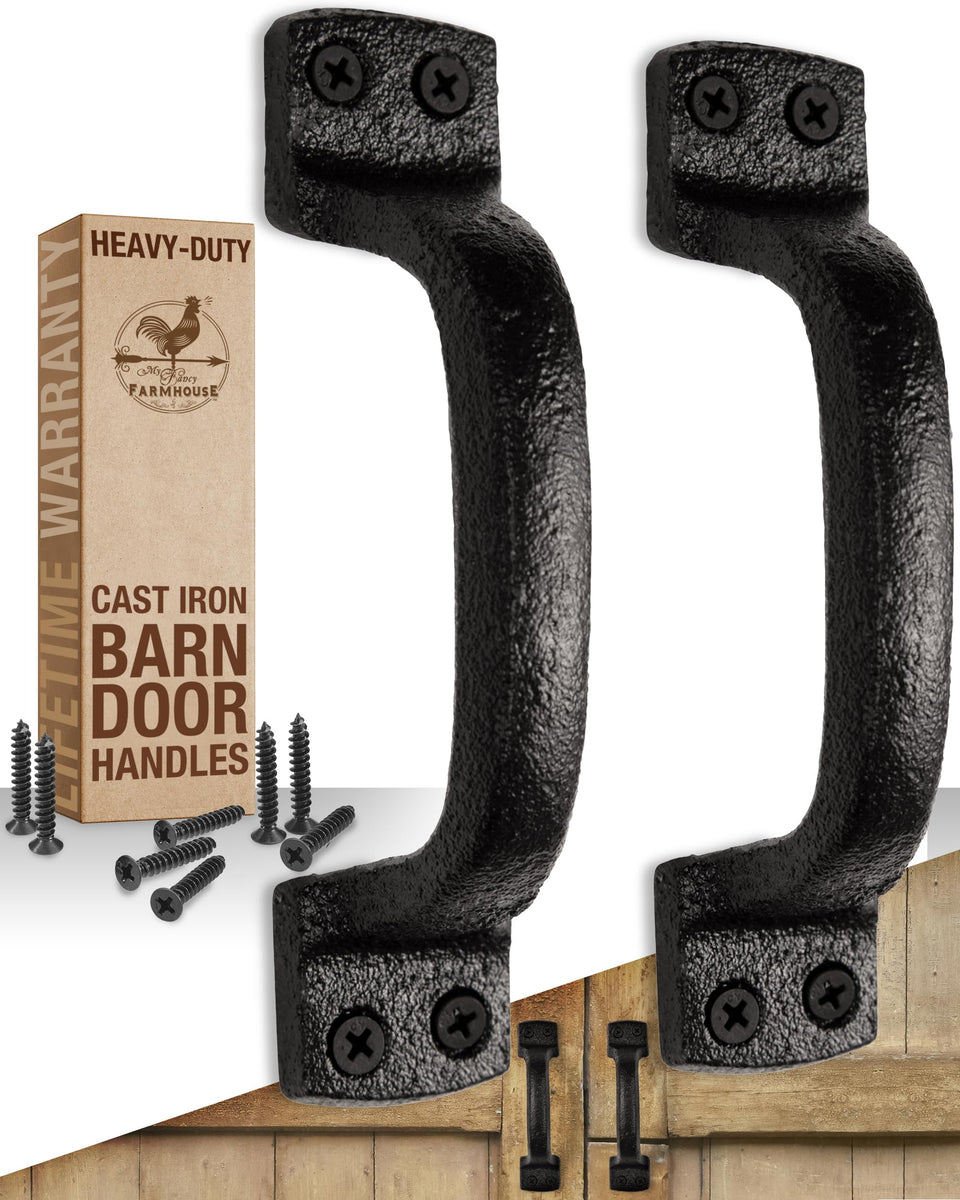 My Fancy Farmhouse rustic barn door handles in black cast iron for durable indoor use.