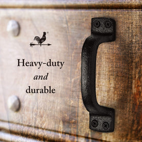 Vintage-inspired pulls from My Fancy Farmhouse add rustic charm to interior doors.