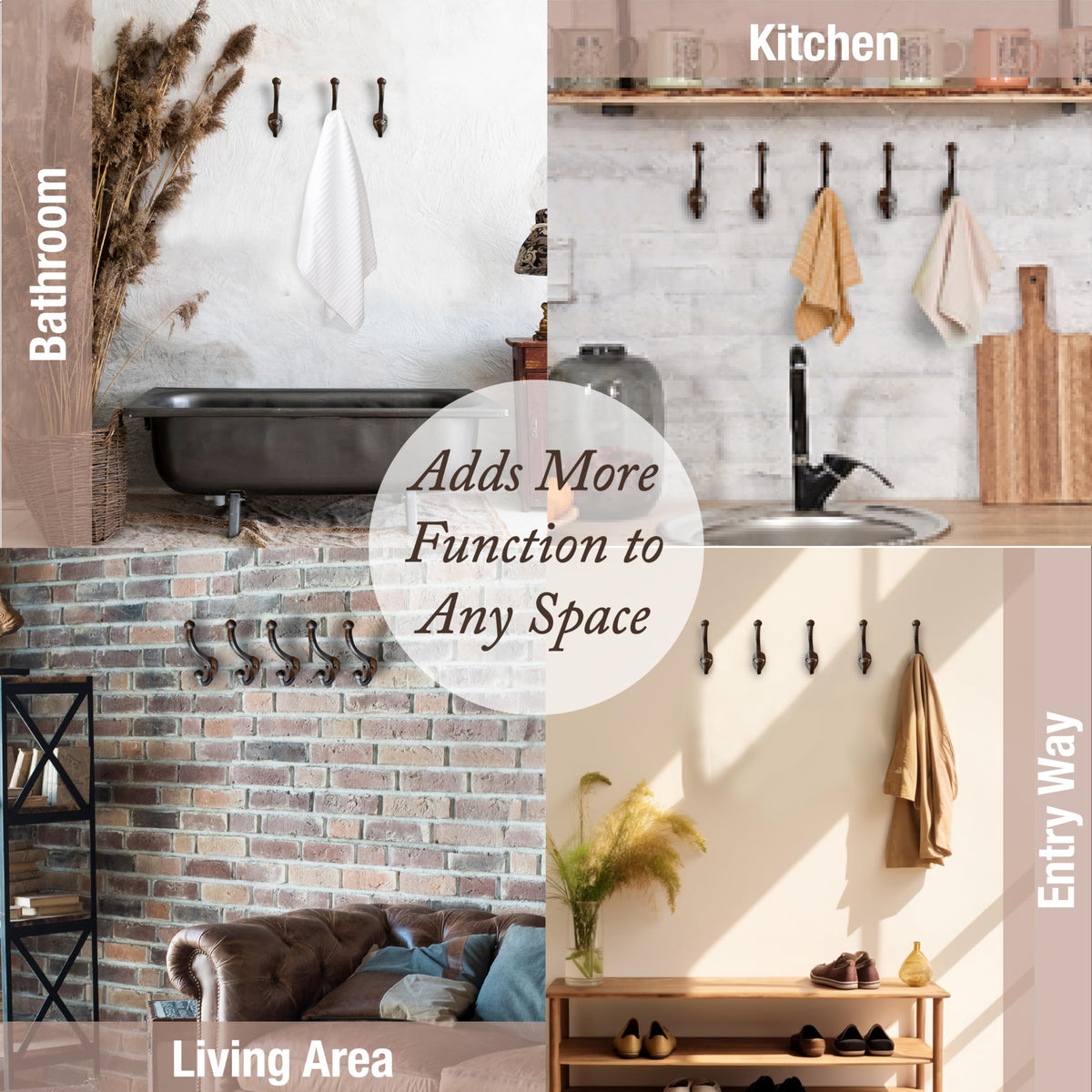 My Fancy Farmhouse wall-mounted hooks: easy installation for coats, bags, hats.