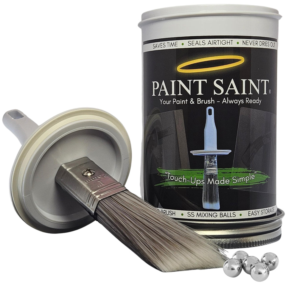 My Paint Saint airtight container with built-in brush for mess-free touch-ups.