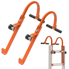 MY RUSTIC ladder roof hook 2-pack with wheel stabilizers on a roof edge for safer access