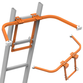 MY RUSTIC ladder stabilizer with roof hook secures gutters for stable work.