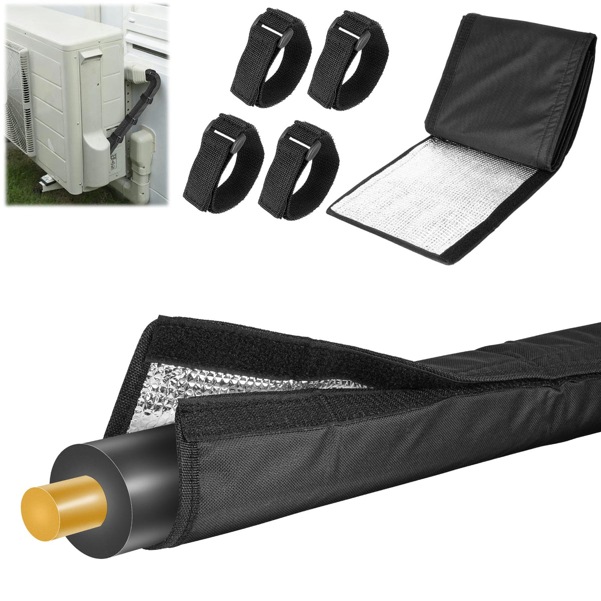 MYFAMIREA insulation cover around a copper pipe with a durable outer shell.