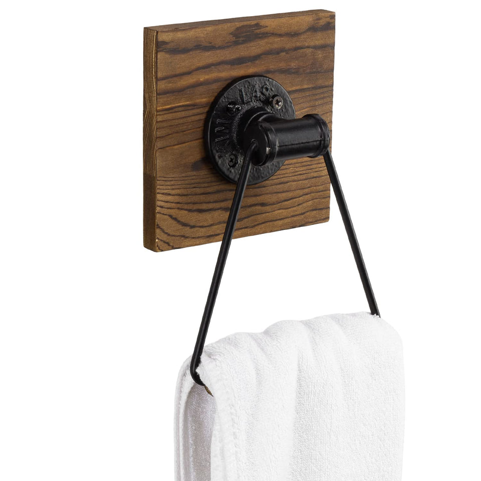 MyGift bathroom towel holder with burnt wood backboard for easy towel access