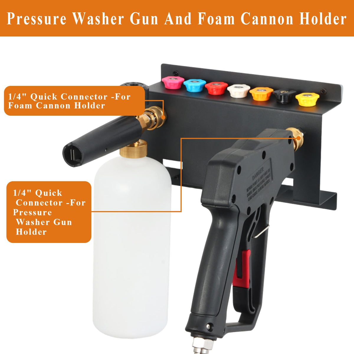 MYHLPER foam cannon holder keeps attachments together for efficient cleaning.