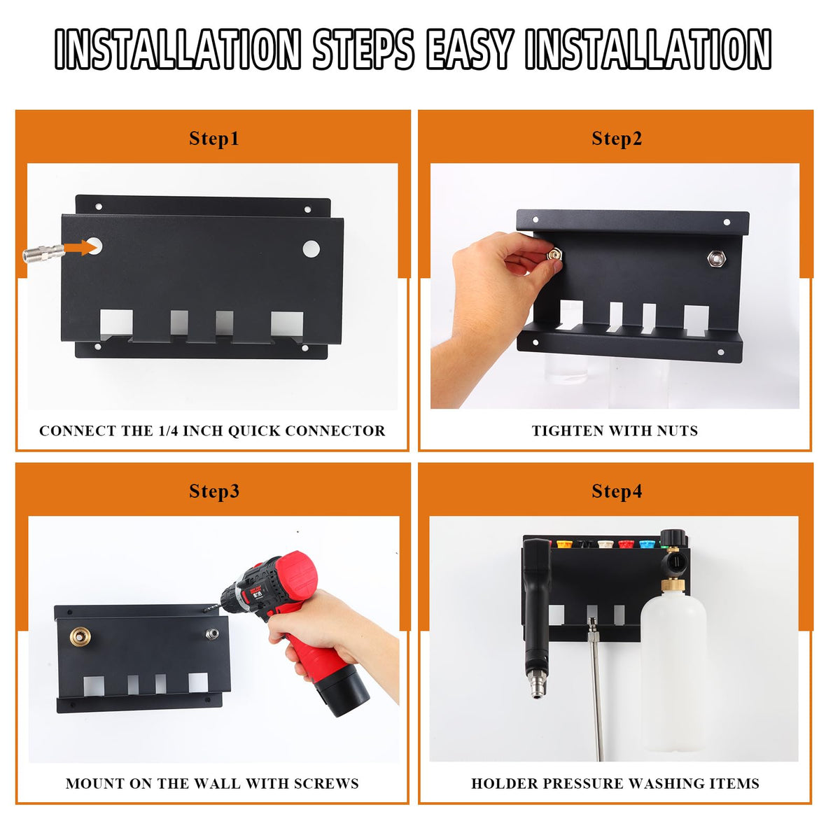 MYHLPER nozzle tip holder arranges seven tips for easy selection.