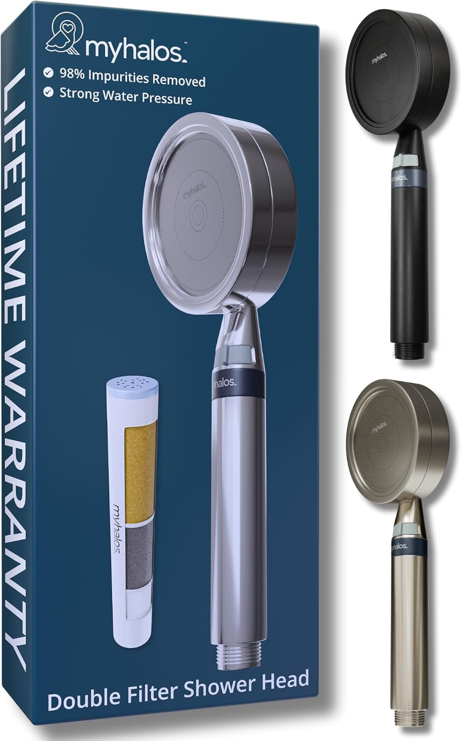 MyHalos handheld filtered shower head with strong spray for a refreshing rinse