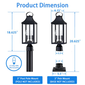 MYHXQ dusk-to-dawn post light uses E12 bulb base up to 40W