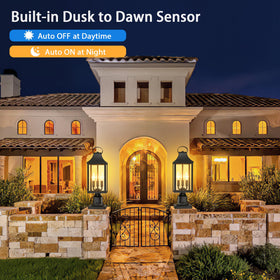 MYHXQ dusk-to-dawn post light side installation demonstrates mounting on a pillar
