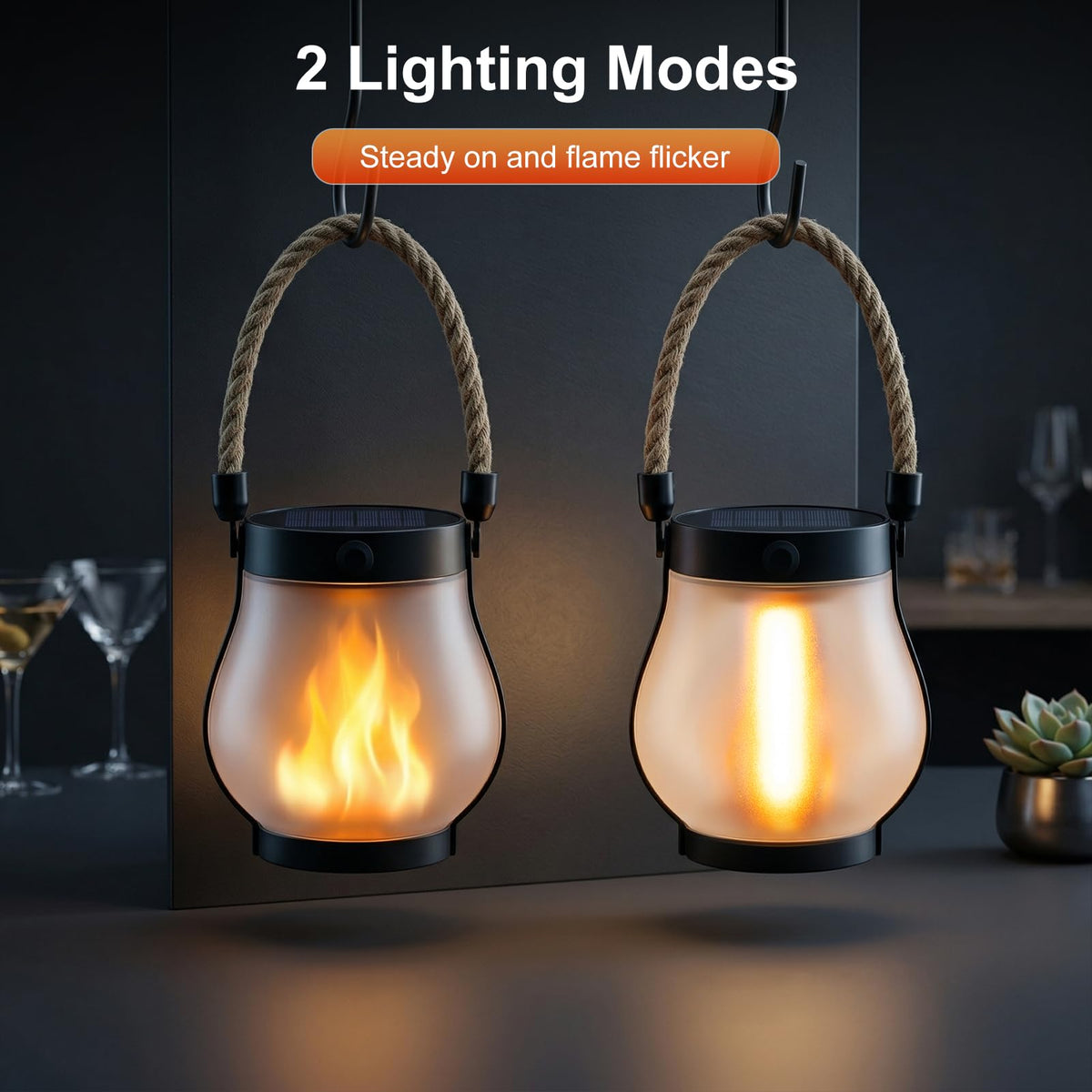 MYLLIUIM flame-style lantern hanging from a hook for porch lighting.