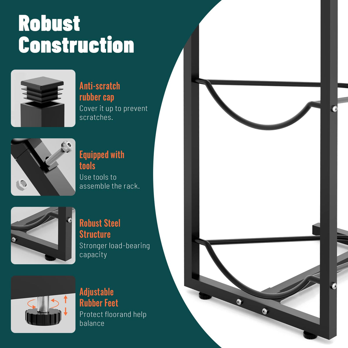 MYLOLF four-tier rack with stable square-tube frame and triangular support