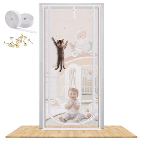 MYPIN reinforced cat screen door magnet closeup with dual zippers for easy entry