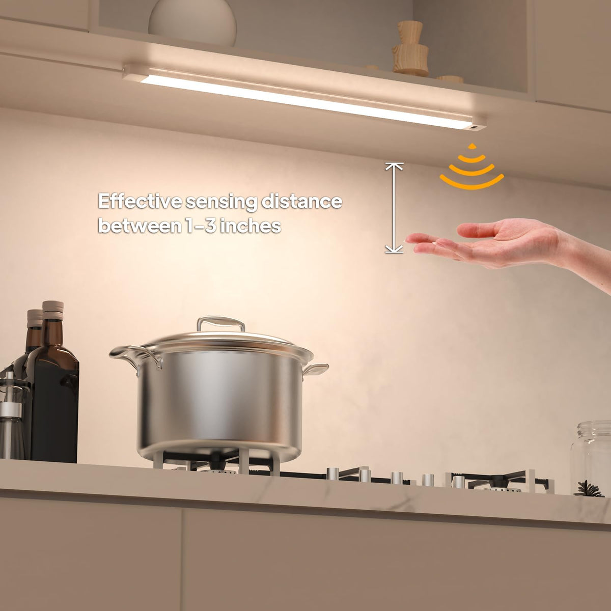 MYPLUS 16-Inch under-cabinet light with adjustable brightness for customized illumination.