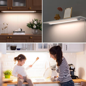 MYPLUS plug-and-play under-cabinet light for quick, tool-free setup.