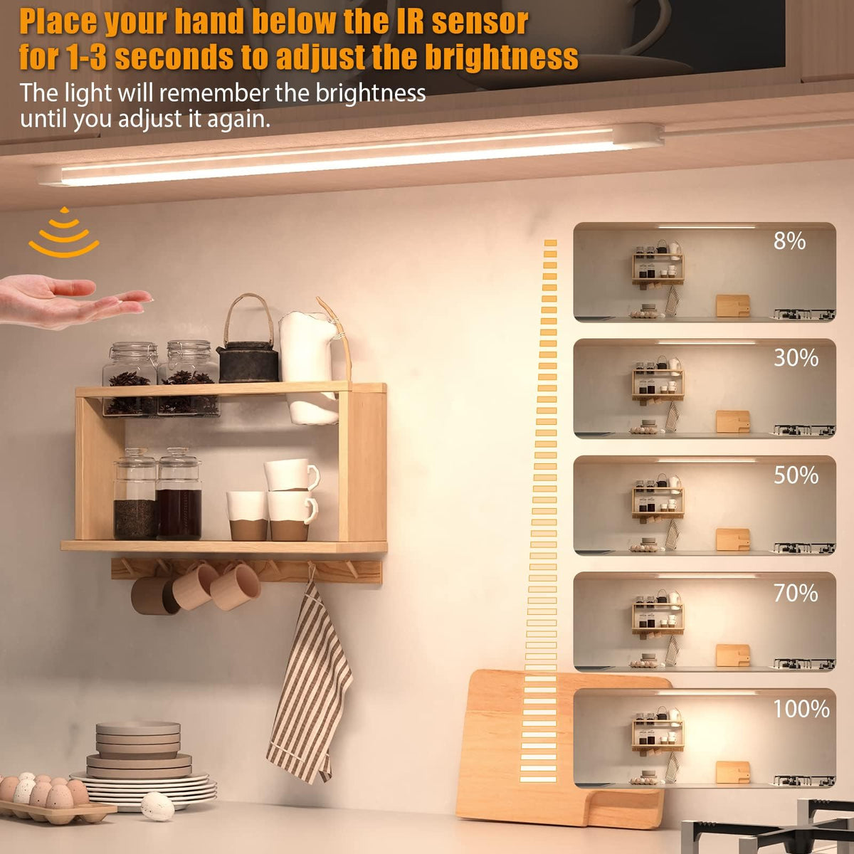 MYPLUS 16-Inch under-cabinet light with neutral 4000K white for clear visibility.