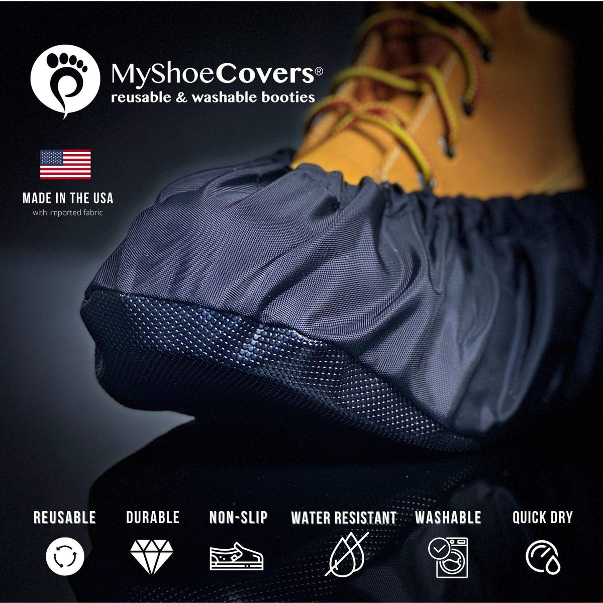 MyShoeCovers non-slip sole demonstrates secure footing on slick floors.