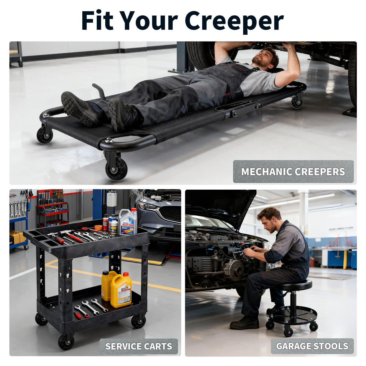 MySit Creeper wheels compatible with most stools, creepers, and carts.