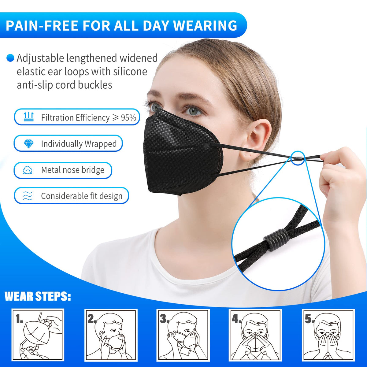 Mystcare KN95 black 3D design wear for breathable comfort