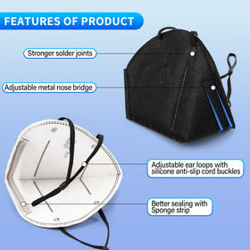 Mystcare KN95 black ear loops detail showing adjustable comfort