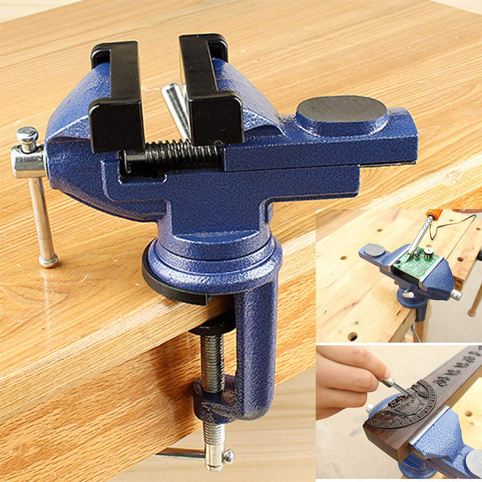 MYTEC Home Vise clamps securely to a workbench with a 2.5-inch opening.