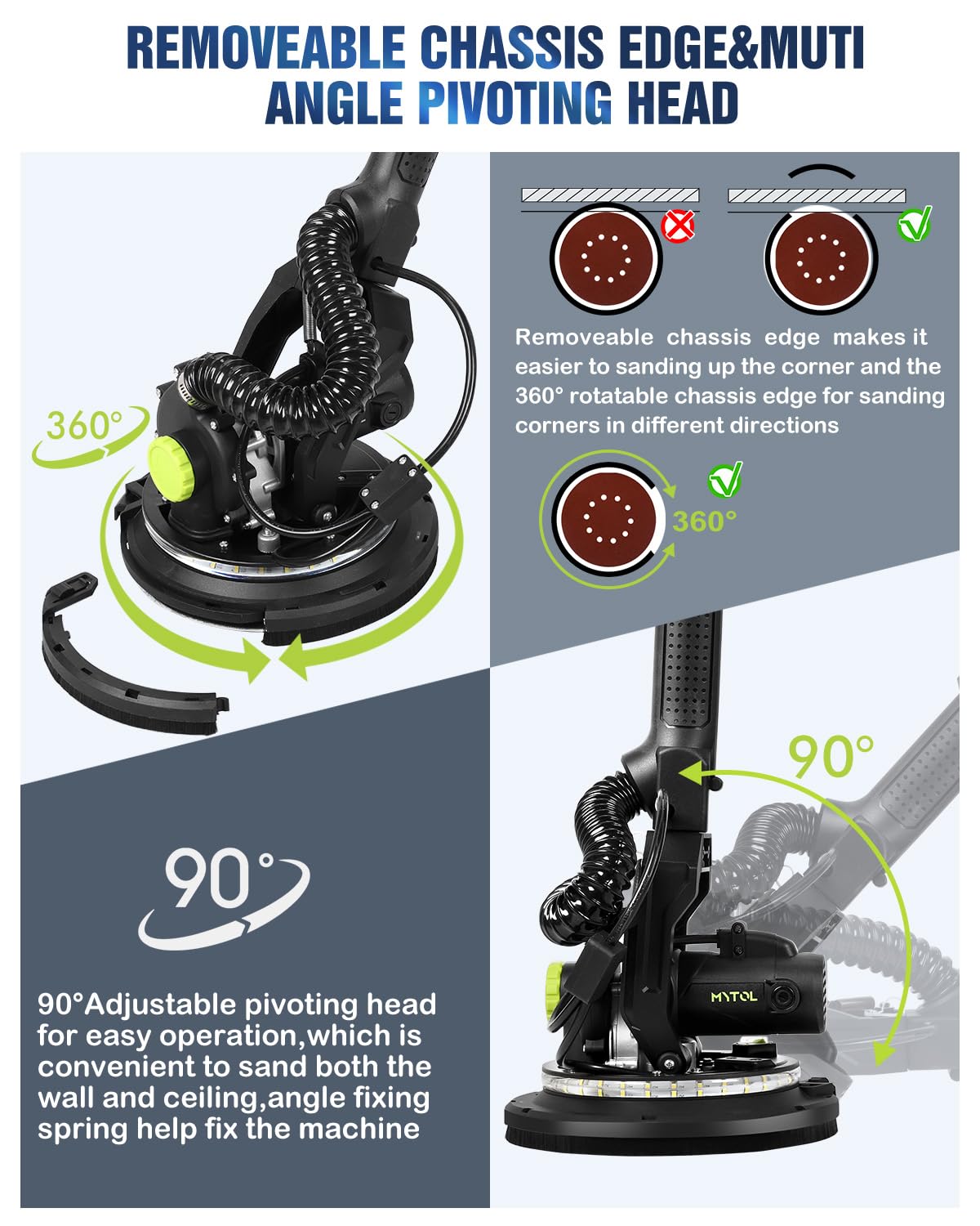 MYTOL drywall sander 9-inch rotatable disc delivers even finish