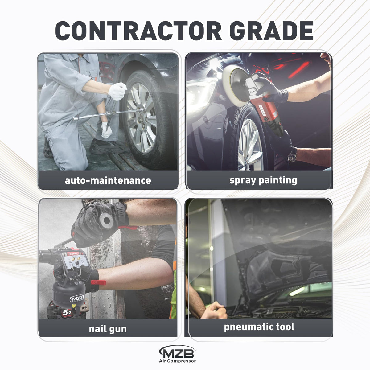 MZB air compressor visible pressure gauge aids accuracy.