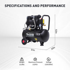 MZB Air Compressor wheels enable easy relocation around a shop.
