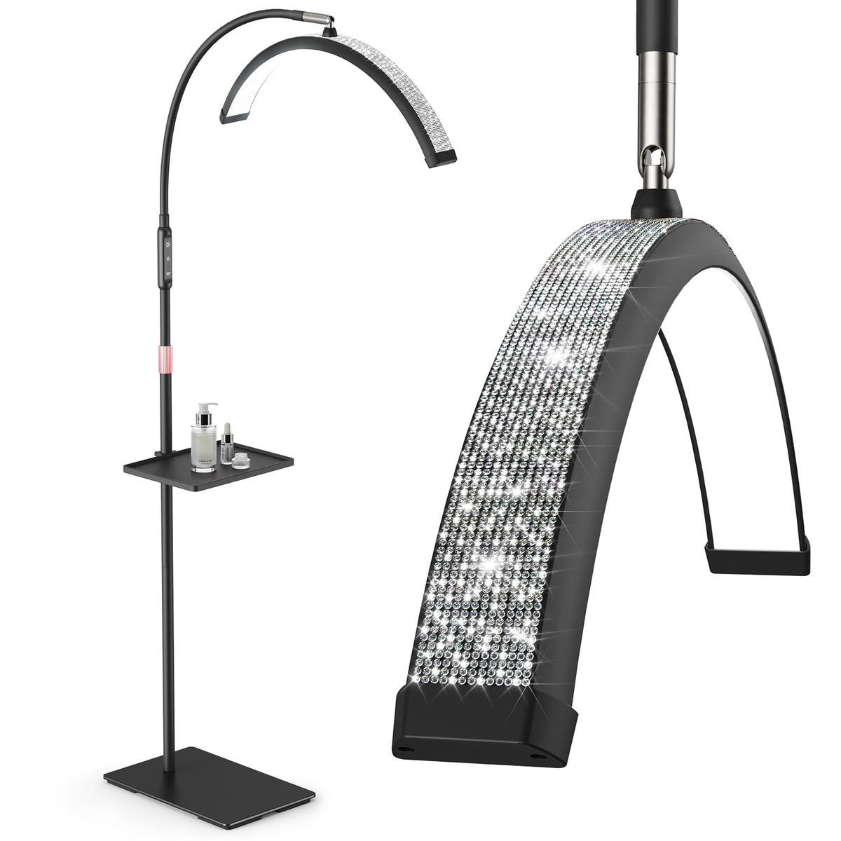 Mznoo Lash Light half-moon diamond design provides shadowless illumination for precise lash work.